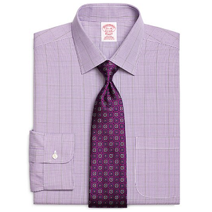 Non-Iron Traditional Fit Houndstooth Overcheck Dress Shirt - Purple
